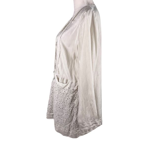 Sundance Silk Blouse Tunic Beige M Pockets Eyelet Lace Pockets - Picture 5 of 9